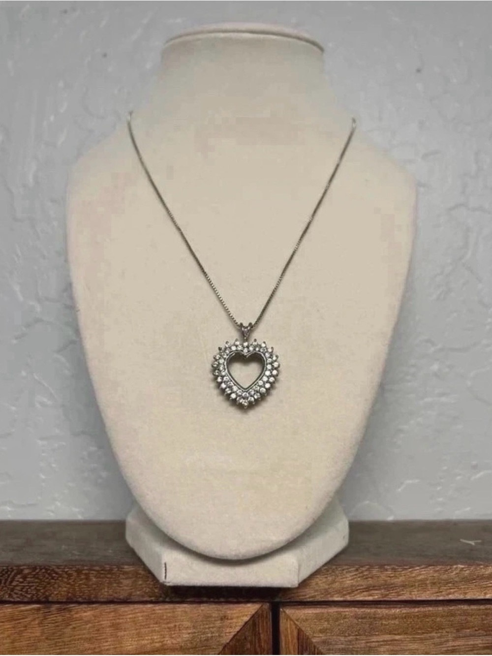 Macy's Silver Heart Pendant Necklace with Clear Crystal Halo